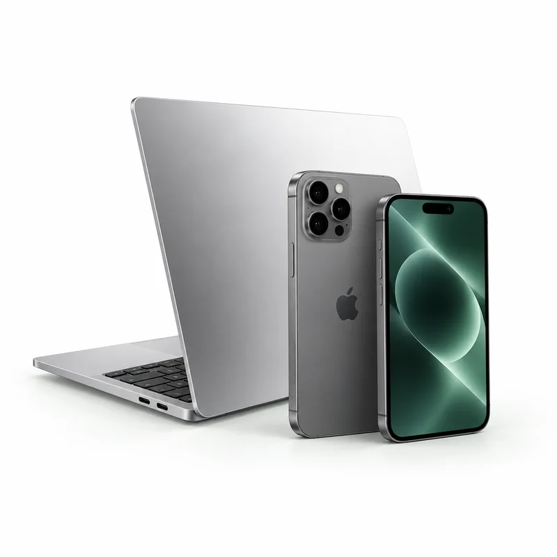 Composición ilustrativa de iPhone y MacBook