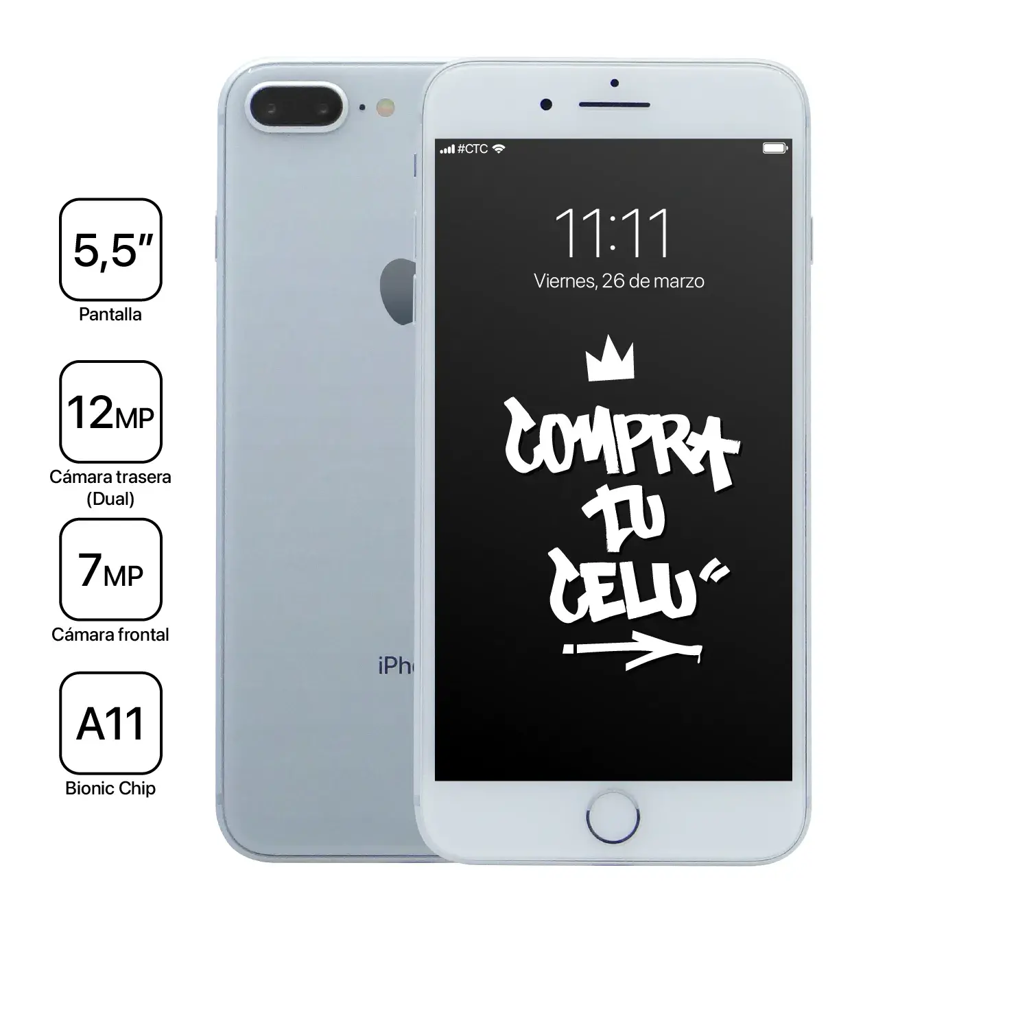 iPhone 8 Plus_iPhone 8 Plus Silver 01 (Retail) iPhone 8 Plus plateado usado en Chile - vista principal