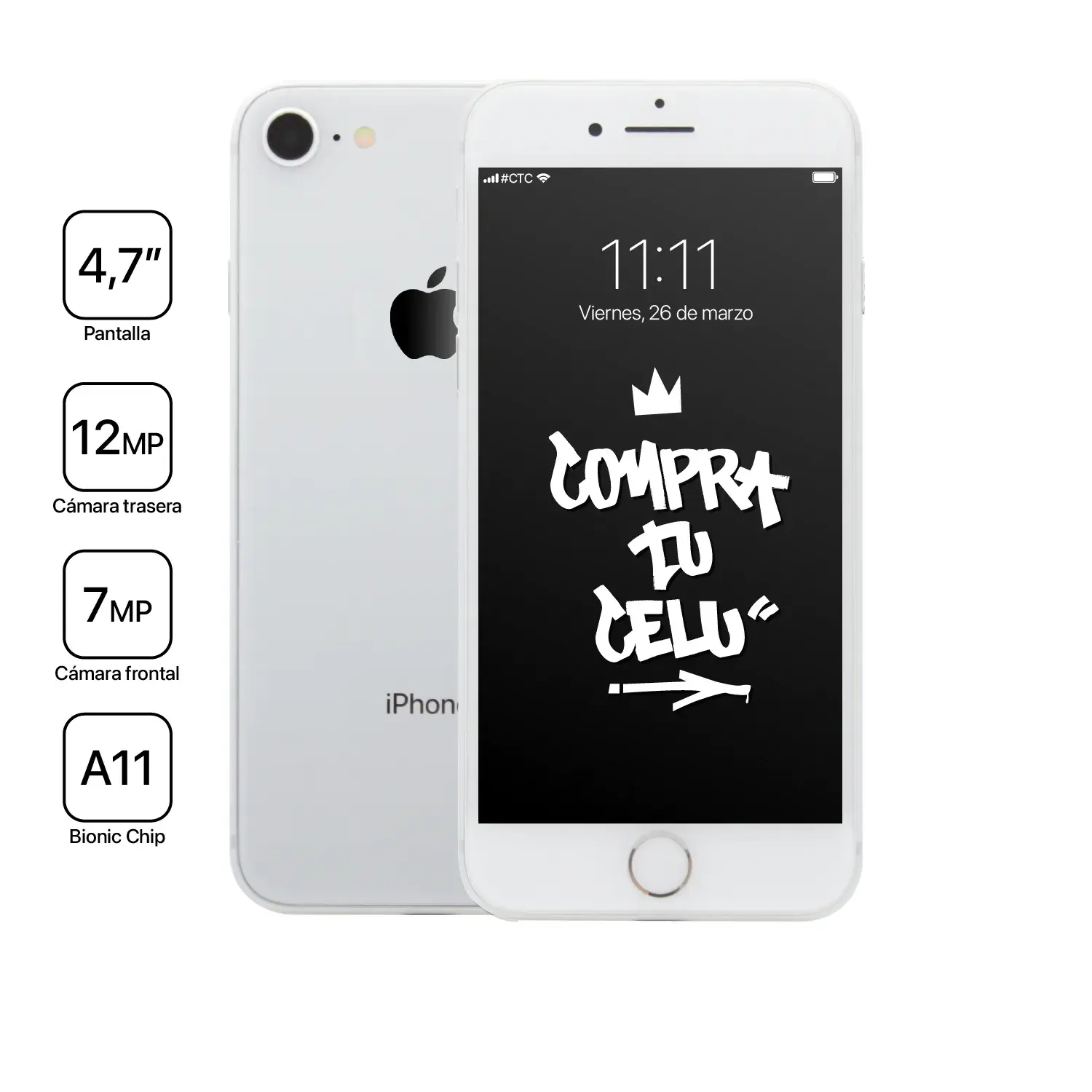 iPhone 8_iPhone 8 Silver 01 (Retail) iPhone 8 plateado usado en Chile - vista principal