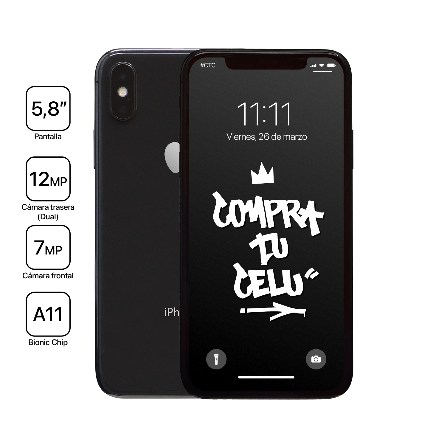 iPhone X_iPhone X Spacel Gray 01 (Retail) iPhone X gris espacial usado en Chile - vista frontal alternativa