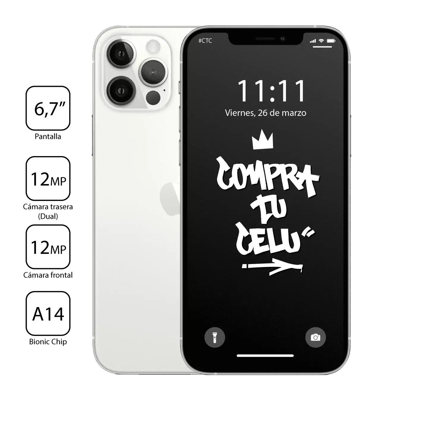 iPhone 12 Pro Max plateado usado en Chile - vista principal